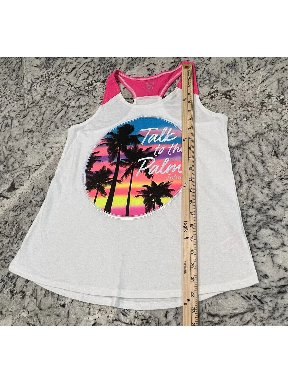 Justice Active Girls Racerback Graphic Tank Top Talk To The Palm Sz 14/16